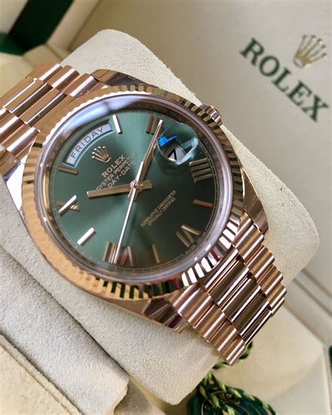 olive face rose gold rolex|rolex olive green watch.